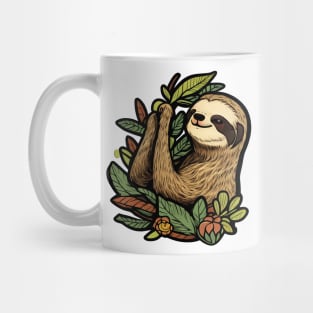 Cartoon image of a cute sloth on a tree Mug